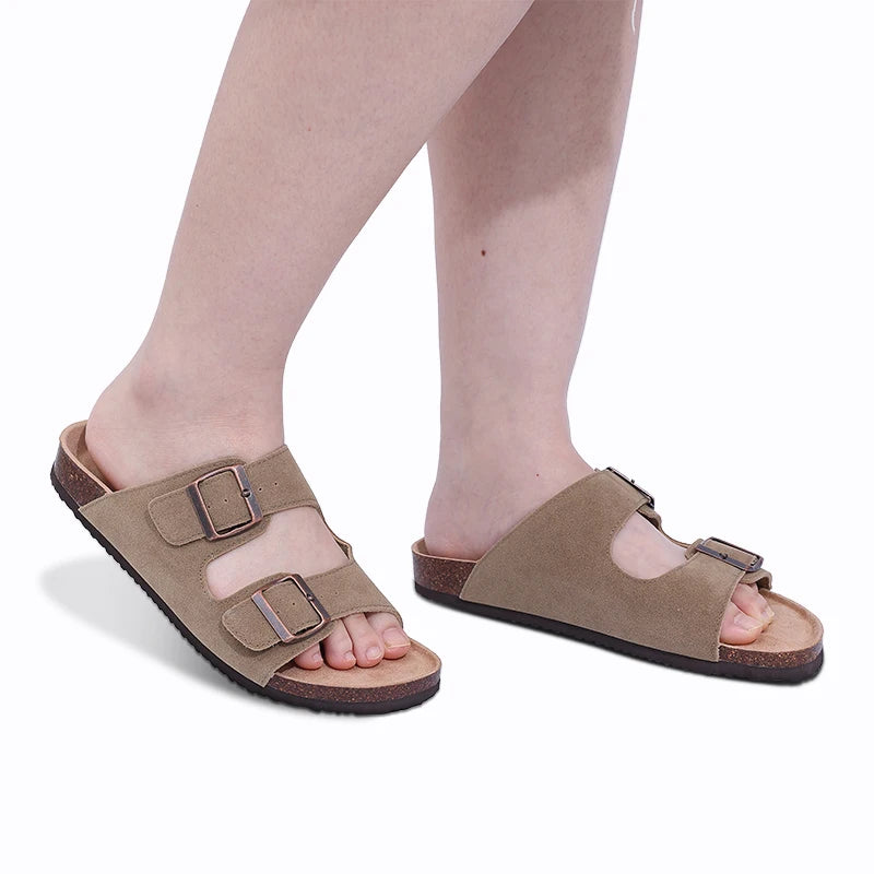 Comwarm Fashion Women's Suede Mules Slippers Men Clogs Cork Insole Sandals With Arch Support Outdoor Beach Slides Home Shoes - BLOOM CART