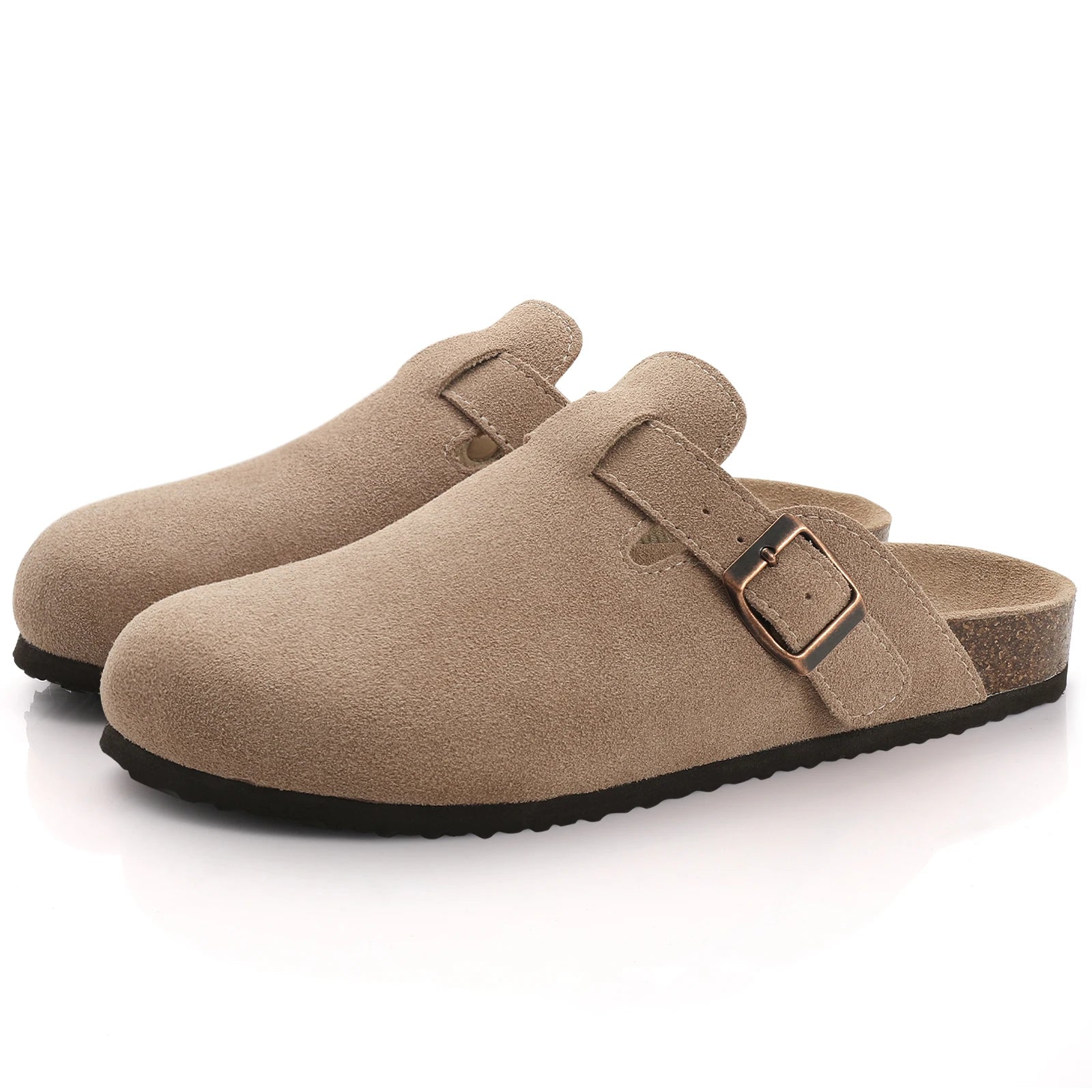 Comwarm Fashion Women's Suede Mules Slippers Men Clogs Cork Insole Sandals With Arch Support Outdoor Beach Slides Home Shoes - BLOOM CART