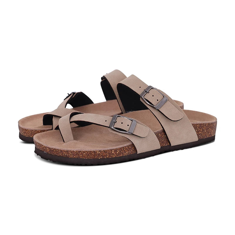 Comwarm Fashion Women's Suede Mules Slippers Men Clogs Cork Insole Sandals With Arch Support Outdoor Beach Slides Home Shoes - BLOOM CART