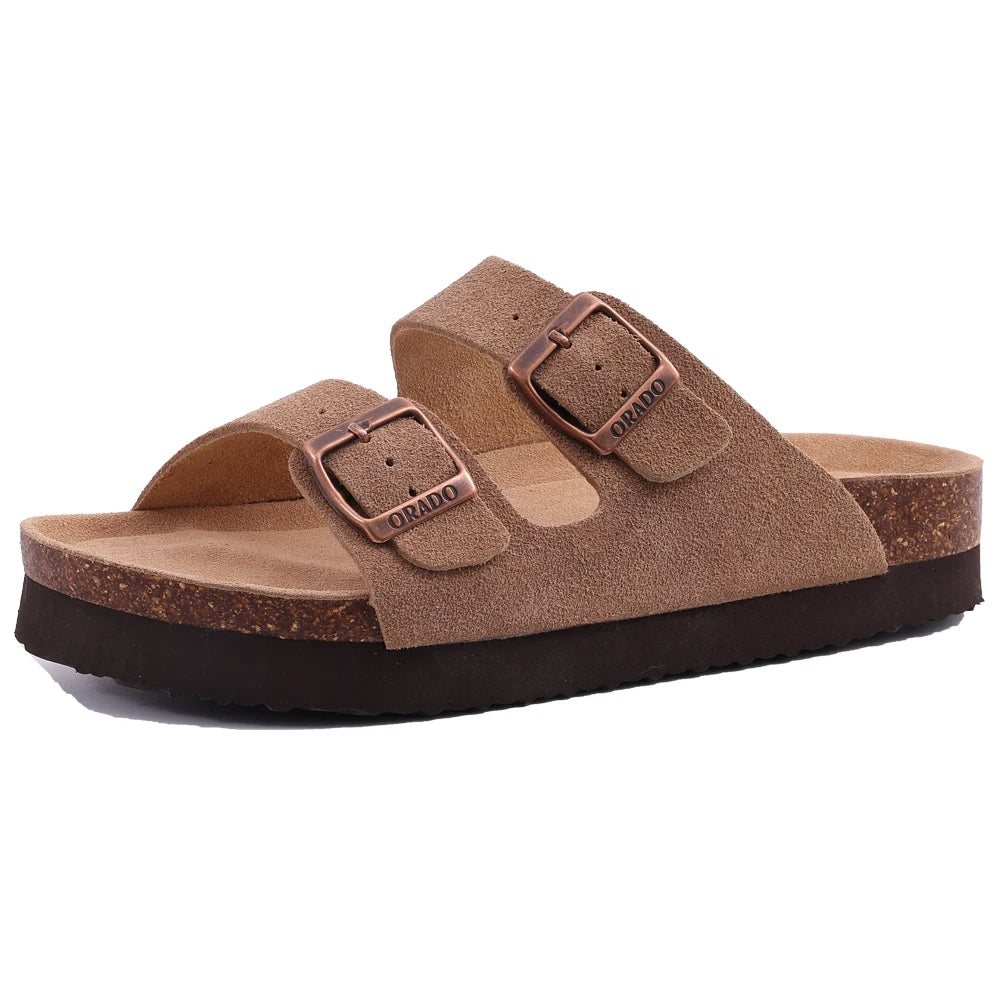 Comwarm Fashion Women's Suede Mules Slippers Men Clogs Cork Insole Sandals With Arch Support Outdoor Beach Slides Home Shoes - BLOOM CART