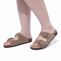 Comwarm Fashion Women's Suede Mules Slippers Men Clogs Cork Insole Sandals With Arch Support Outdoor Beach Slides Home Shoes - BLOOM CART
