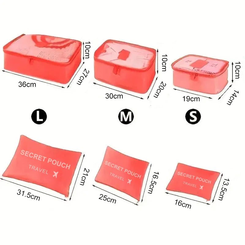 6 Pcs/Set Pink/Blue/Grey Travel Storage Bag Large Capacity Waterproof Luggage Clothing Underwear Storage Bag Bag With Zipper - BLOOM CART