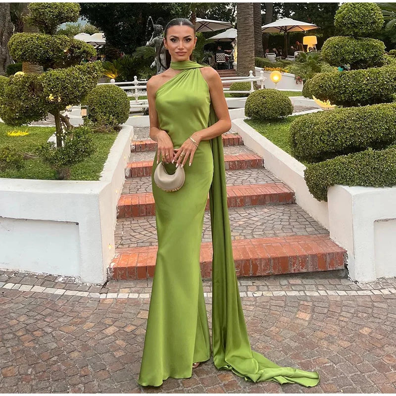 Elegant Solid Ribbon Women Halter Dress Off Shoulder Sleeveless Backless Slim Female Maxi Dresses 2025 Summer New Chic Lady Robe - BLOOM CART