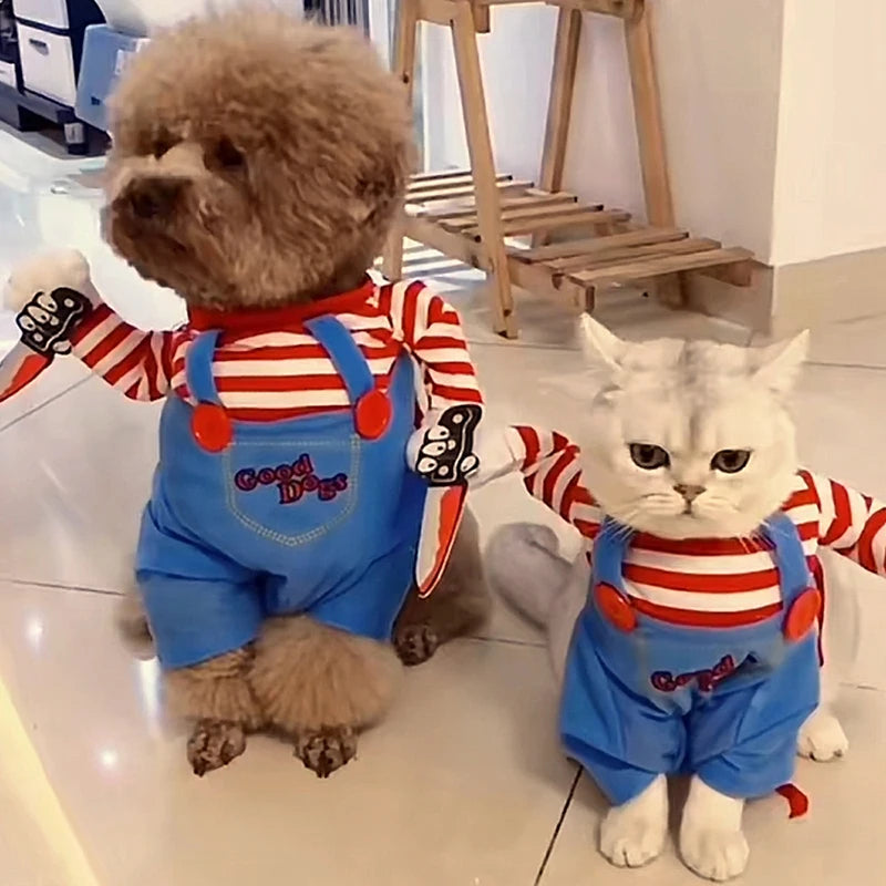 Funny Cat Clothes Halloween Cosplay Costumes For Small Medium Dog Cats Creative Pet Party Kitten Jumpsuits Soft Warm Cat Coat BLOOM CART