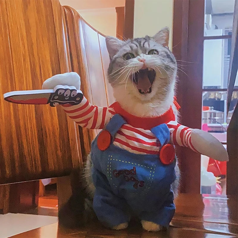 Funny Cat Clothes Halloween Cosplay Costumes For Small Medium Dog Cats Creative Pet Party Kitten Jumpsuits Soft Warm Cat Coat BLOOM CART
