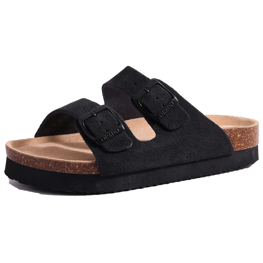 Comwarm Fashion Women's Suede Mules Slippers Men Clogs Cork Insole Sandals With Arch Support Outdoor Beach Slides Home Shoes - BLOOM CART