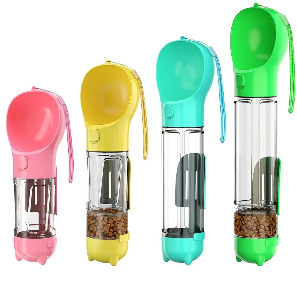 Portable cat and dog water bottle, food feeder, drinking fountain, 3 in 1 poop dispenser, leak proof, BLOOM CART