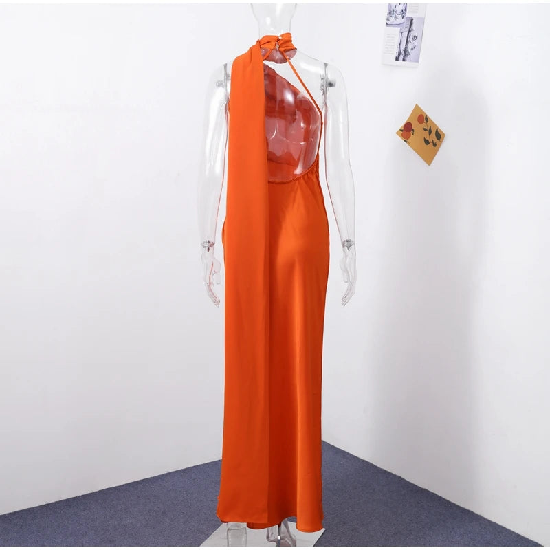Elegant Solid Ribbon Women Halter Dress Off Shoulder Sleeveless Backless Slim Female Maxi Dresses 2025 Summer New Chic Lady Robe - BLOOM CART