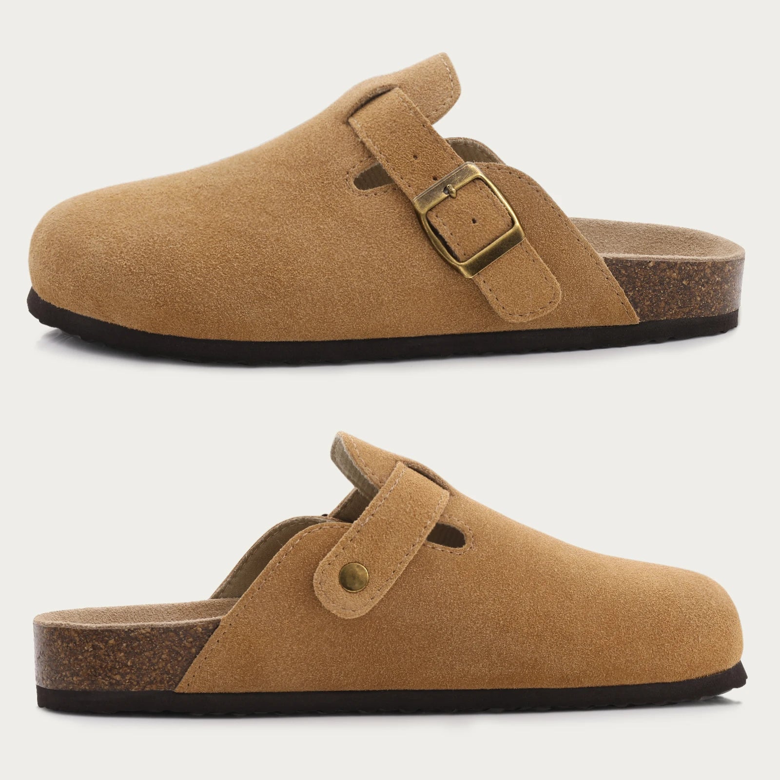 Comwarm Fashion Women's Suede Mules Slippers Men Clogs Cork Insole Sandals With Arch Support Outdoor Beach Slides Home Shoes - BLOOM CART