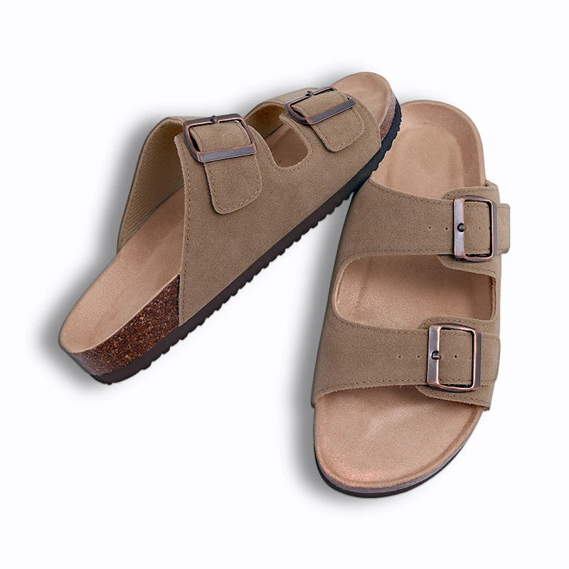 Comwarm Fashion Women's Suede Mules Slippers Men Clogs Cork Insole Sandals With Arch Support Outdoor Beach Slides Home Shoes - BLOOM CART