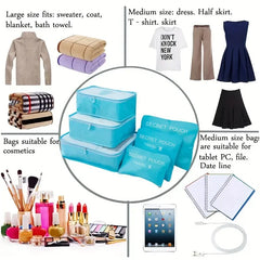 6 Pcs/Set Pink/Blue/Grey Travel Storage Bag Large Capacity Waterproof Luggage Clothing Underwear Storage Bag Bag With Zipper - BLOOM CART
