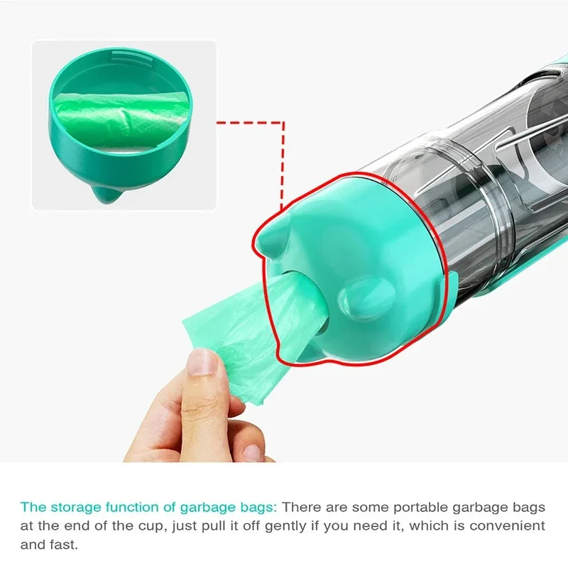 Portable cat and dog water bottle, food feeder, drinking fountain, 3 in 1 poop dispenser, leak proof, BLOOM CART