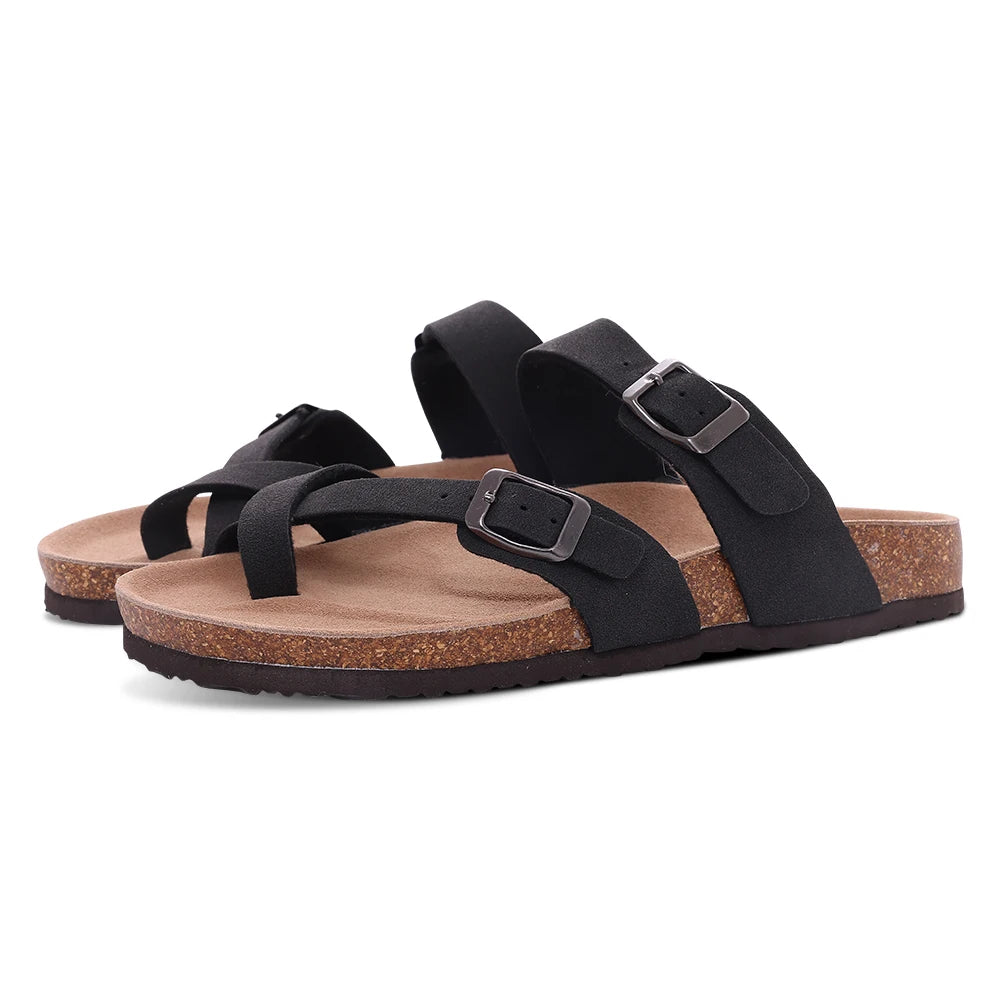 Comwarm Fashion Women's Suede Mules Slippers Men Clogs Cork Insole Sandals With Arch Support Outdoor Beach Slides Home Shoes - BLOOM CART