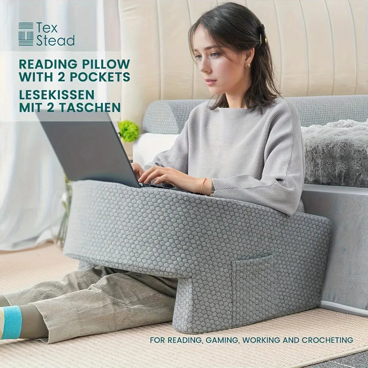 Reading Pillow for Gaming, Extra Large Arm Rest Pillow for Adult, Memory Foam Bed Rest Pillow for Reading, Working,with Rem，1 PC - BLOOM CART